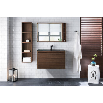 James Martin Furniture Milan 31-1/2'' W Single Vanity Cabinet, Mid Century Walnut with Charcoal Black Composite Top, 31-1/2''  W x 18-1/8''  D x 20-5/8''  H