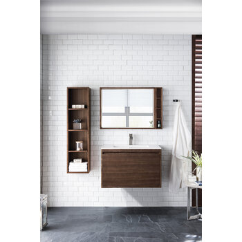 James Martin Furniture Milan 31-1/2'' W Single Vanity Cabinet, Mid Century Walnut with Glossy White Composite Top, 31-1/2''  W x 18-1/8''  D x 20-5/8''  H