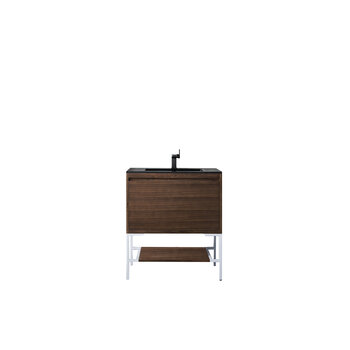 James Martin Furniture Milan 31-1/2'' W Single Vanity Cabinet, Mid Century Walnut, Glossy White with Charcoal Black Composite Top, 31-1/2''  W x 18-1/8''  D x 36''  H