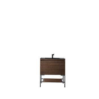 James Martin Furniture Milan 31-1/2'' W Single Vanity Cabinet, Mid Century Walnut, Matte Black with Charcoal Black Composite Top, 31-1/2''  W x 18-1/8''  D x 36''  H