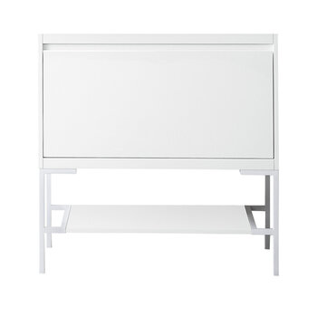 James Martin Furniture Milan 35-3/8'' W Single Vanity Cabinet in Glossy White and Glossy White Metal Base Only (No Top)
