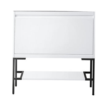 James Martin Furniture Milan 35-3/8'' W Single Vanity Cabinet in Glossy White and Matte Black Metal Base Only (No Top)