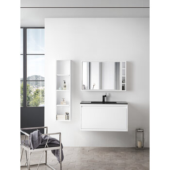 James Martin Furniture Milan 35-3/8'' W Single Vanity Cabinet, Glossy White with Charcoal Black Composite Top, 35-3/8''  W x 18-1/8''  D x 20-5/8''  H