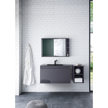 James Martin Furniture Milan 35-3/8'' W Single Vanity Cabinet, Modern Grey Glossy with Charcoal Black Composite Top, 35-3/8''  W x 18-1/8''  D x 20-5/8''  H