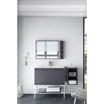 James Martin Furniture Milan 35-3/8'' W Single Vanity Cabinet, Modern Grey Glossy, Glossy White with Glossy White Composite Top, 35-3/8''  W x 18-1/8''  D x 36''  H