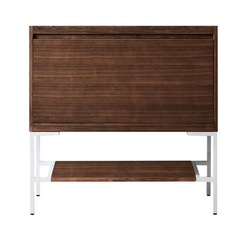 James Martin Furniture Milan 35-3/8'' W Single Vanity Cabinet in Mid Century Walnut and Glossy White Metal Base Only (No Top)
