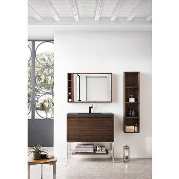 James Martin Furniture Milan 35-3/8'' W Single Vanity Cabinet, Mid Century Walnut, Brushed Nickel with Charcoal Black Composite Top, 35-3/8''  W x 18-1/8''  D x 36''  H