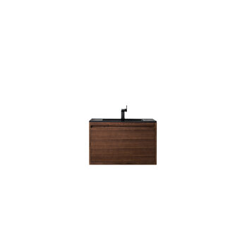 James Martin Furniture Milan 35-3/8'' W Single Vanity Cabinet, Mid Century Walnut with Charcoal Black Composite Top, 35-3/8''  W x 18-1/8''  D x 20-5/8''  H