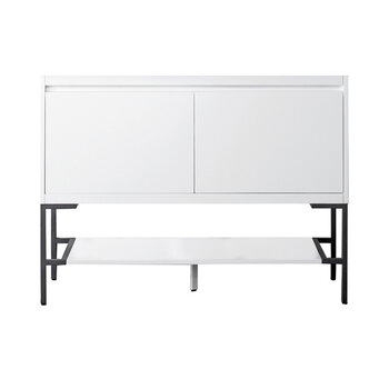 James Martin Furniture Milan 47-5/16'' W Single Vanity Cabinet in Glossy White and Matte Black Metal Base Only (No Top)