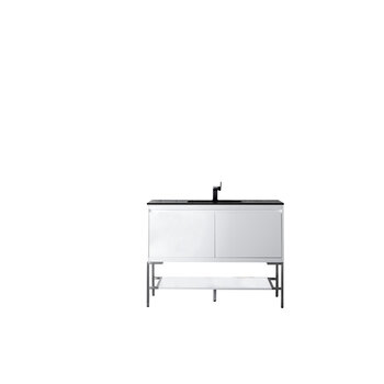 James Martin Furniture Milan 47-5/16'' W Single Vanity Cabinet, Glossy White, Brushed Nickel with Charcoal Black Composite Top, 47-5/16''  W x 18-1/8''  D x 36''  H