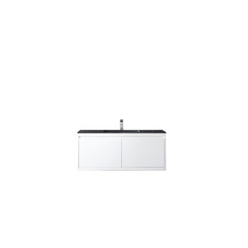 James Martin Furniture Milan 47-5/16'' W Single Vanity Cabinet, Glossy White with Charcoal Black Composite Top, 47-5/16''  W x 18-1/8''  D x 20-5/8''  H