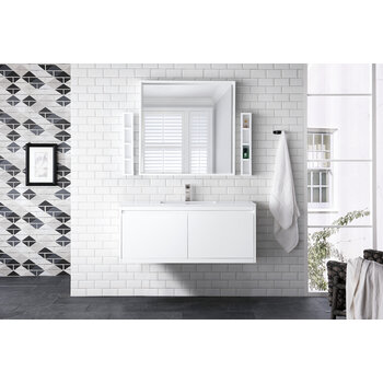 James Martin Furniture Milan 47-5/16'' W Single Vanity Cabinet, Glossy White with Glossy White Composite Top, 47-5/16''  W x 18-1/8''  D x 20-5/8''  H