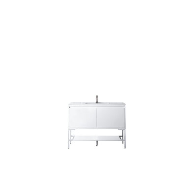 James Martin Furniture Milan 47-5/16'' W Single Vanity Cabinet, Glossy White, Glossy White with Glossy White Composite Top, 47-5/16''  W x 18-1/8''  D x 36''  H