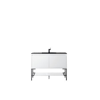 James Martin Furniture Milan 47-5/16'' W Single Vanity Cabinet, Glossy White, Matte Black with Charcoal Black Composite Top, 47-5/16''  W x 18-1/8''  D x 36''  H