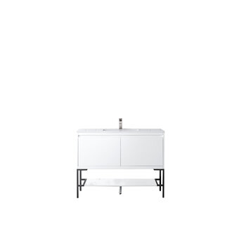 James Martin Furniture Milan 47-5/16'' W Single Vanity Cabinet, Glossy White, Matte Black with Glossy White Composite Top, 47-5/16''  W x 18-1/8''  D x 36''  H