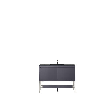 James Martin Furniture Milan 47-5/16'' W Single Vanity Cabinet, Modern Grey Glossy, Brushed Nickel with Charcoal Black Composite Top, 47-5/16''  W x 18-1/8''  D x 36''  H