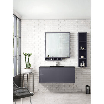 James Martin Furniture Milan 47-5/16'' W Single Vanity Cabinet, Modern Grey Glossy with Charcoal Black Composite Top, 47-5/16''  W x 18-1/8''  D x 20-5/8''  H