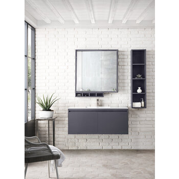 James Martin Furniture Milan 47-5/16'' W Single Vanity Cabinet, Modern Grey Glossy with Glossy White Composite Top, 47-5/16''  W x 18-1/8''  D x 20-5/8''  H