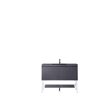 James Martin Furniture Milan 47-5/16'' W Single Vanity Cabinet, Modern Grey Glossy, Glossy White with Charcoal Black Composite Top, 47-5/16''  W x 18-1/8''  D x 36''  H