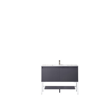 James Martin Furniture Milan 47-5/16'' W Single Vanity Cabinet, Modern Grey Glossy, Glossy White with Glossy White Composite Top, 47-5/16''  W x 18-1/8''  D x 36''  H