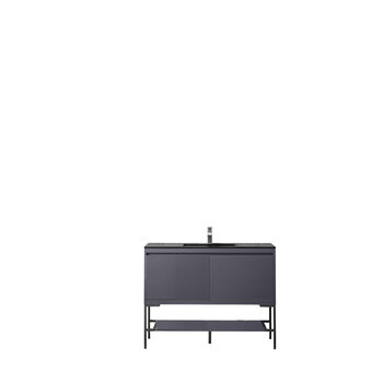 James Martin Furniture Milan 47-5/16'' W Single Vanity Cabinet, Modern Grey Glossy, Matte Black with Charcoal Black Composite Top, 47-5/16''  W x 18-1/8''  D x 36''  H