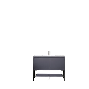 James Martin Furniture Milan 47-5/16'' W Single Vanity Cabinet, Modern Grey Glossy, Matte Black with Glossy White Composite Top, 47-5/16''  W x 18-1/8''  D x 36''  H