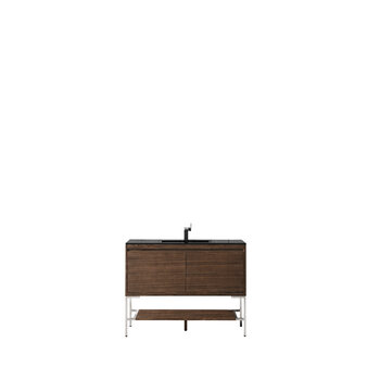 James Martin Furniture Milan 47-5/16'' W Single Vanity Cabinet, Mid Century Walnut, Brushed Nickel with Charcoal Black Composite Top, 47-5/16''  W x 18-1/8''  D x 36''  H