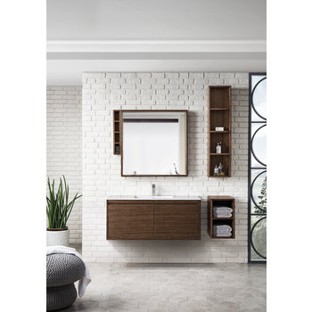 James Martin Furniture Milan 47-5/16'' W Single Vanity Cabinet, Mid Century Walnut with Glossy White Composite Top, 47-5/16''  W x 18-1/8''  D x 20-5/8''  H