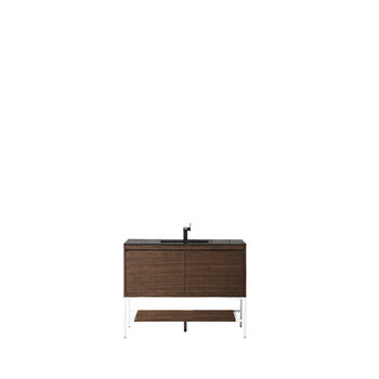 James Martin Furniture Milan 47-5/16'' W Single Vanity Cabinet, Mid Century Walnut, Glossy White with Charcoal Black Composite Top, 47-5/16''  W x 18-1/8''  D x 36''  H