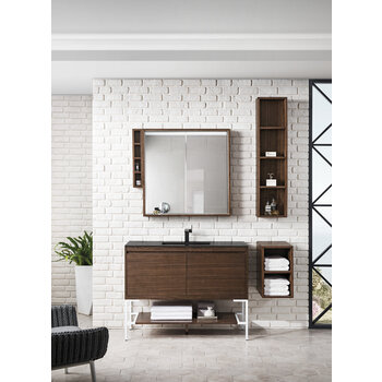 James Martin Furniture Milan 47-5/16'' W Single Vanity Cabinet, Mid Century Walnut, Glossy White with Charcoal Black Composite Top, 47-5/16''  W x 18-1/8''  D x 36''  H