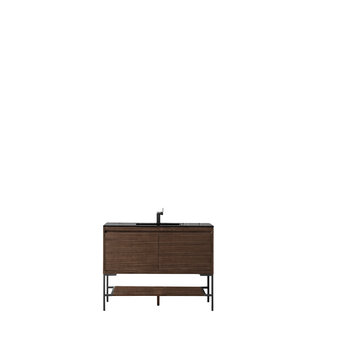 James Martin Furniture Milan 47-5/16'' W Single Vanity Cabinet, Mid Century Walnut, Matte Black with Charcoal Black Composite Top, 47-5/16''  W x 18-1/8''  D x 36''  H