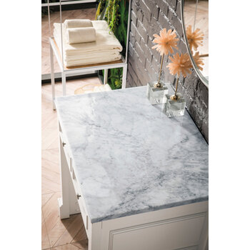 James Martin Furniture De Soto 30'' W Countertop Unit (Makeup Counter) in Bright White with 3cm (1-3/8'') Thick Carrara Marble Top