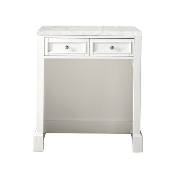 James Martin Furniture De Soto 30'' W Countertop Unit (Makeup Counter) in Bright White with 3cm (1-3/8'') Thick Eternal Jasmine Pearl Quartz Top