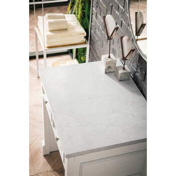 James Martin Furniture De Soto 30'' W Countertop Unit (Makeup Counter) in Bright White with 3cm (1-3/8'') Thick Eternal Jasmine Pearl Quartz Top
