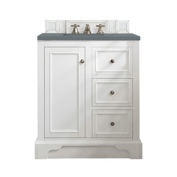 James Martin Furniture De Soto 30'' Single Vanity in Bright White with 3cm (1-3/8'' ) Thick Cala Blue Quartz Top and Rectangle Undermount Sink