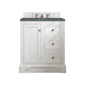 James Martin Furniture De Soto 30'' Single Vanity, Bright White w/ 3 cm (1-3/8'') Thick Parisien Bleu Quartz Top and Rectangle Undermount Sink Product View