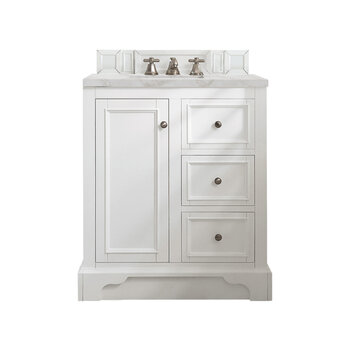 James Martin Furniture De Soto 30'' Single Vanity, Bright White w/ 3 cm (1-3/8'') Thick Victorian Silver Quartz Top and Rectangle Undermount Sink Product View