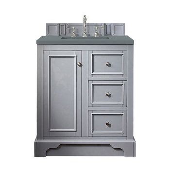 James Martin Furniture De Soto 30'' Single Vanity in Silver Gray with 3cm (1-3/8'' ) Thick Cala Blue Quartz Top and Rectangle Undermount Sink