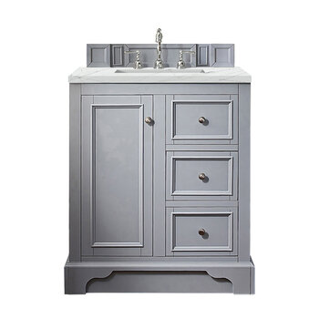 James Martin Furniture De Soto 30'' Single Vanity in Silver Gray with 3cm (1-3/8'' ) Thick Ethereal Noctis Quartz Top and Rectangle Undermount Sink