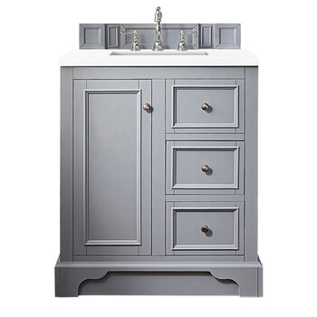James Martin Furniture De Soto 30'' Single Vanity in Silver Gray w/ 3cm (1-3/8'') Thick White Zeus Quartz Top
