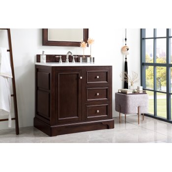 James Martin Furniture 36'' Burnished Mahogany w/ Arctic Fall Top Outlet Illustration