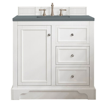 James Martin Furniture De Soto 36'' Single Vanity in Bright White with 3cm (1-3/8'' ) Thick Cala Blue Quartz Top and Rectangle Undermount Sink