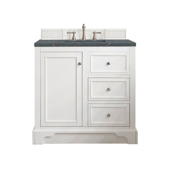 James Martin Furniture De Soto 36'' Single Vanity, Bright White w/ 3 cm (1-3/8'') Thick Parisien Bleu Quartz Top and Rectangle Undermount Sink Product View