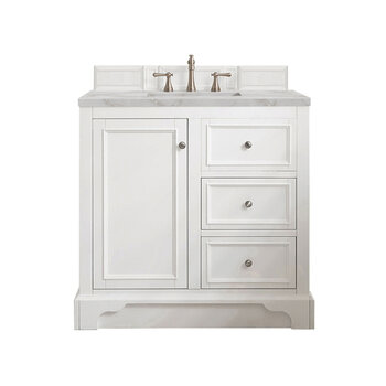 James Martin Furniture De Soto 36'' Single Vanity, Bright White w/ 3 cm (1-3/8'') Thick Victorian Silver Quartz Top and Rectangle Undermount Sink Product View
