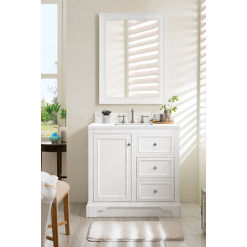 James Martin Furniture De Soto 36'' Bright White w/ White Zeus Top Front View