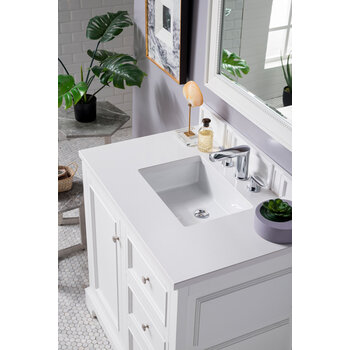 James Martin Furniture De Soto 36'' Bright White w/ White Zeus Top View
