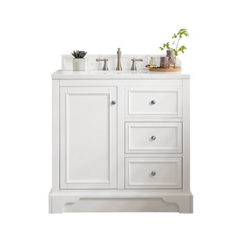 James Martin Furniture 36'' Bright White w/ Arctic Fall Top Angle View