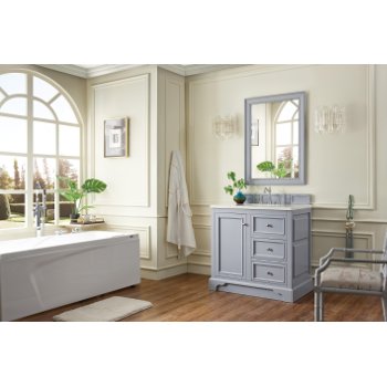 James Martin Furniture 36'' Silver Gray w/ Arctic Fall Top Door / Drawer Opened View