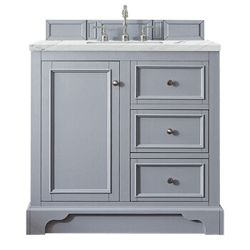 James Martin Furniture De Soto 36'' Single Vanity in Silver Gray, with 3cm (1-3/8'' ) Thick Ethereal Noctis Quartz Top and Rectangle Undermount Sink