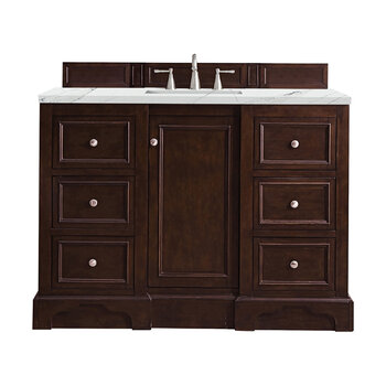 James Martin Furniture De Soto 48'' Single Vanity in Burnished Mahogany with 3cm (1-3/8'' ) Thick Ethereal Noctis Quartz Top and Rectangle Sink